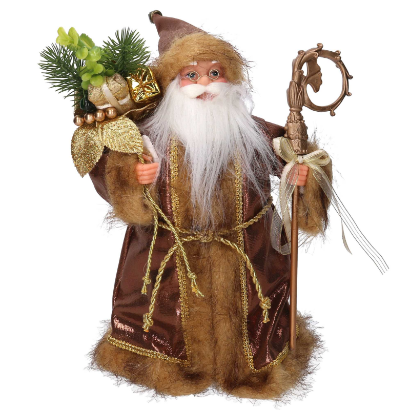 Puntale tessuto Babbo Natale oro e marrone cm ø22h30