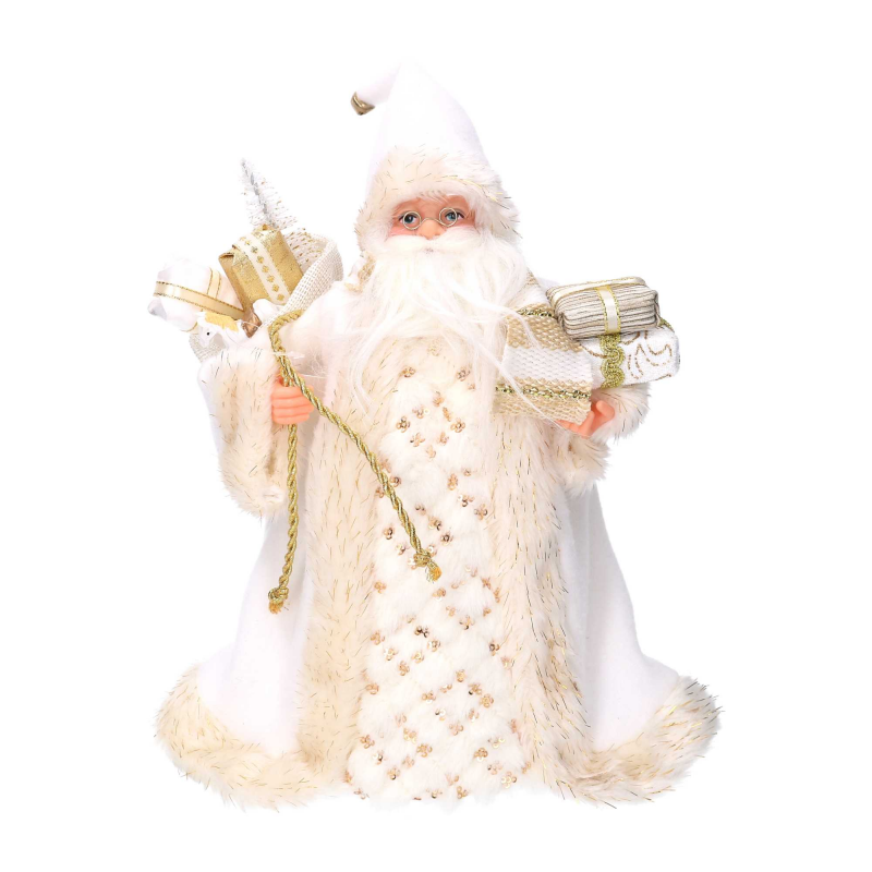 Puntale tessuto Babbo Natale bianco e oro cmø22h30