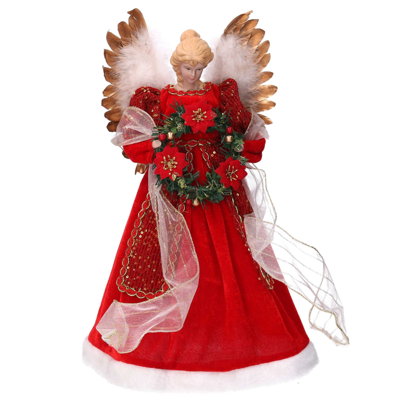 Puntale Per Albero Di Natale Babbo Natale 30 Cm - Decorazione Natalizia Con Velluto Rosso, Lanterna E Sacco Di Regali