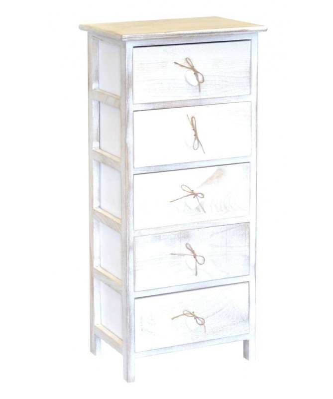 Cassettiera Love Beige in legno verniciato con 5 cassetti