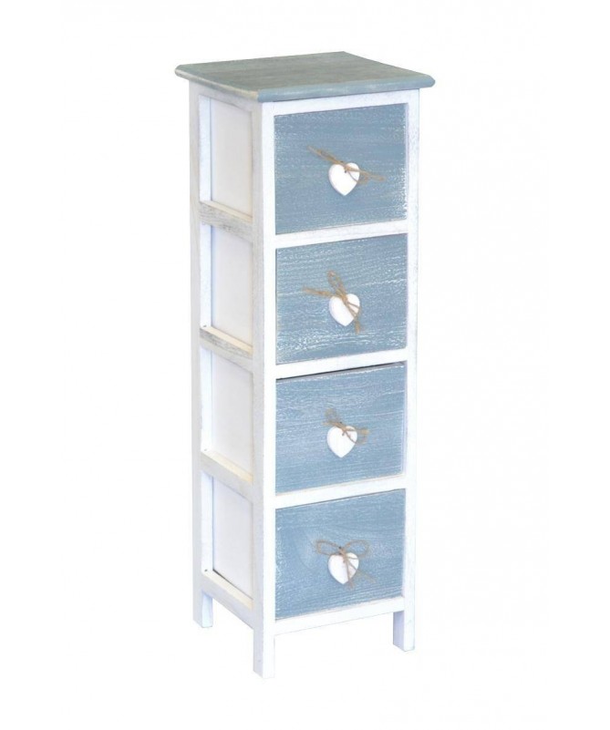 Cassettiera Love Blu in legno verniciato con 4 cassetti