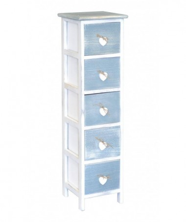 Cassettiera Love Blu in legno verniciato con 5 cassetti