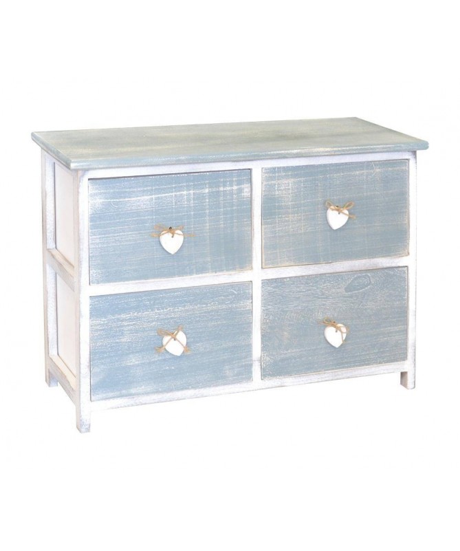 Mobiletto Love Blu in legno verniciato con 4 cassetti