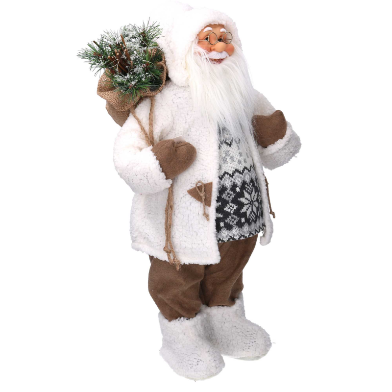 Babbo natale tessuto con led bianco e marrone cmh60