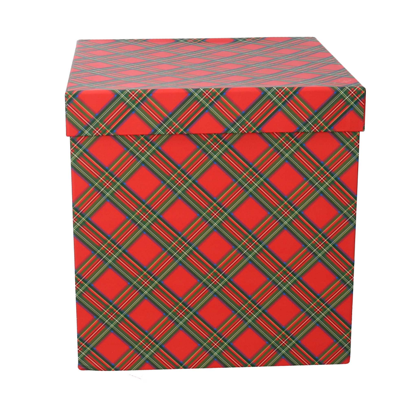 Scatola cartone 1-3 rosso scozzese quadro cm24,8x24,8h25,4