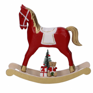 Zoom Cavallo a dondolo legno oro e rosso cm22,5x6h22