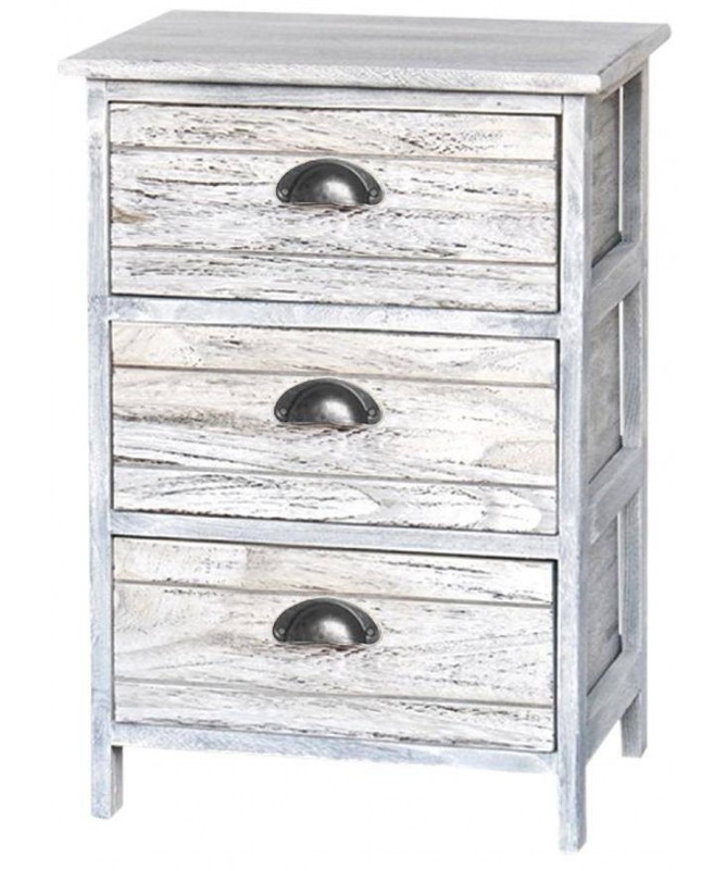 Cassettiera Zoe in legno sbiancato con 3 cassetti