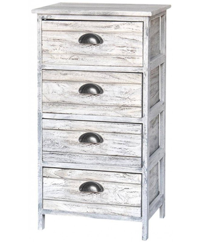 Cassettiera Zoe in legno sbiancato con 4 cassetti
