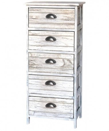 Cassettiera Zoe in legno sbiancato con 5 cassetti