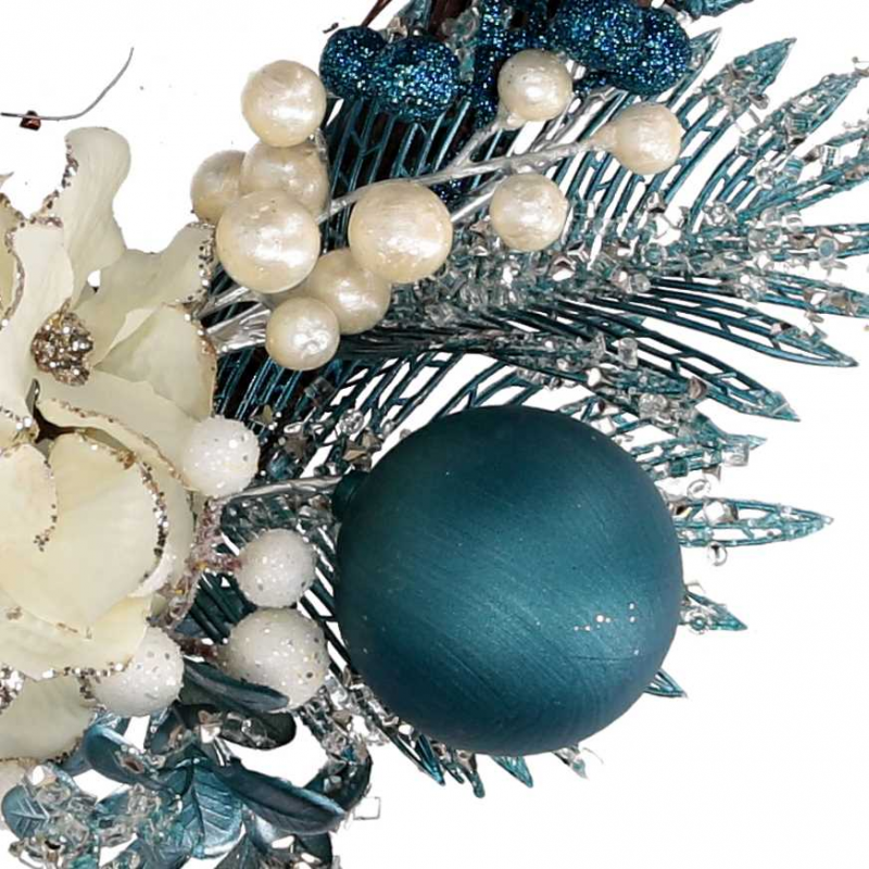 Coroncina plastica sfere bianco e blu cm ø26