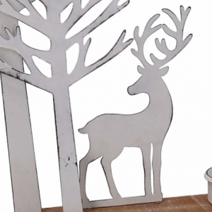 Portacandele metallo renna e albero bianco cm24,5x4,2h30