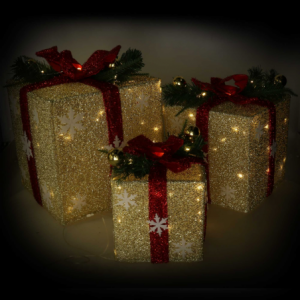 Zoom Pacco regalo fiocchi di neve 1-3 rosso e oro con led cm25x25h30
