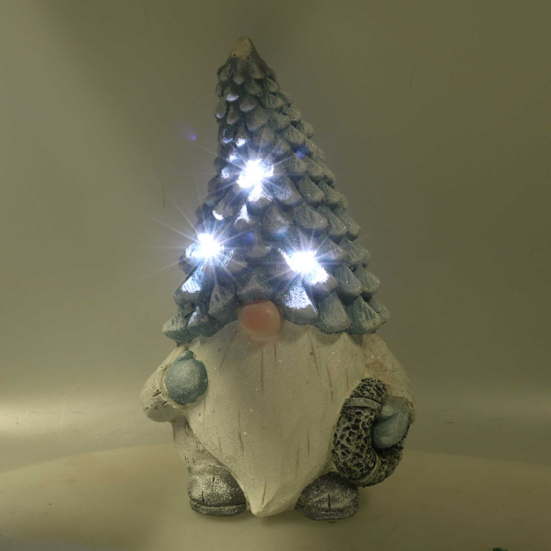 Gnomo resina azzurro seduto con led cm ø21,5h36,5
