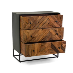 Zoom Mobile Legno Jaipur Naturale 3 Cassetti top Nero Cm 75x38h80