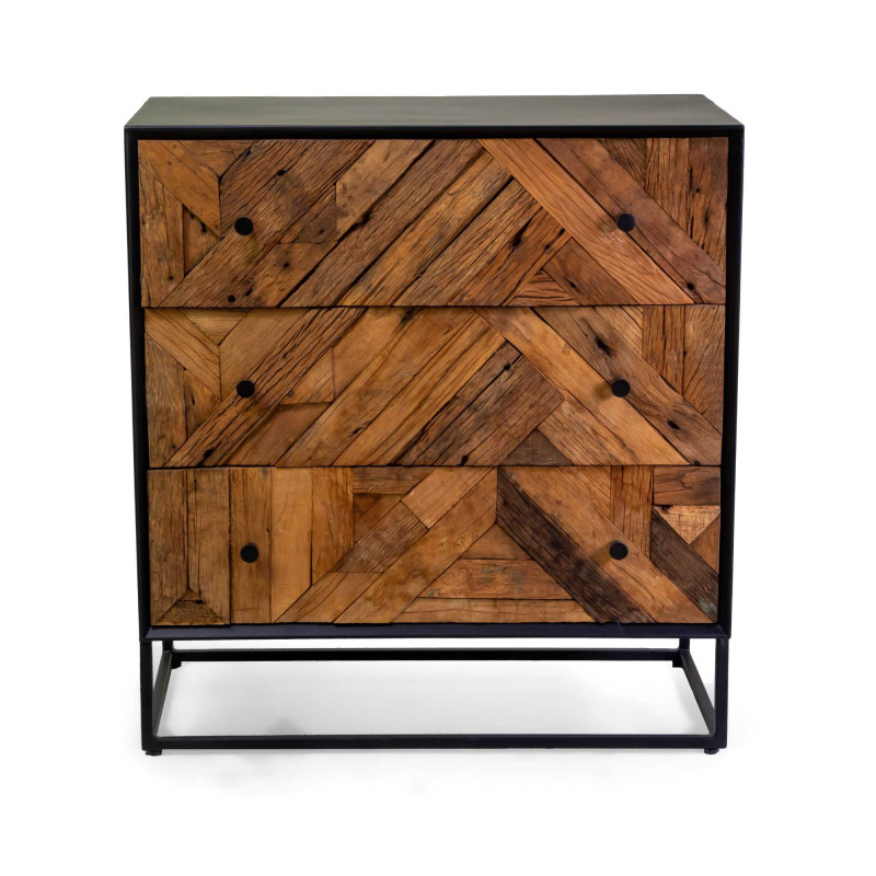 Mobile Legno Jaipur Naturale 3 Cassetti top Nero Cm 75x38h80