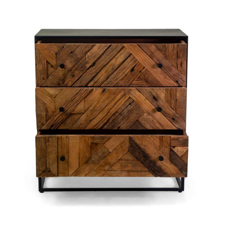 Mobile Legno Jaipur Naturale 3 Cassetti top Nero Cm 75x38h80
