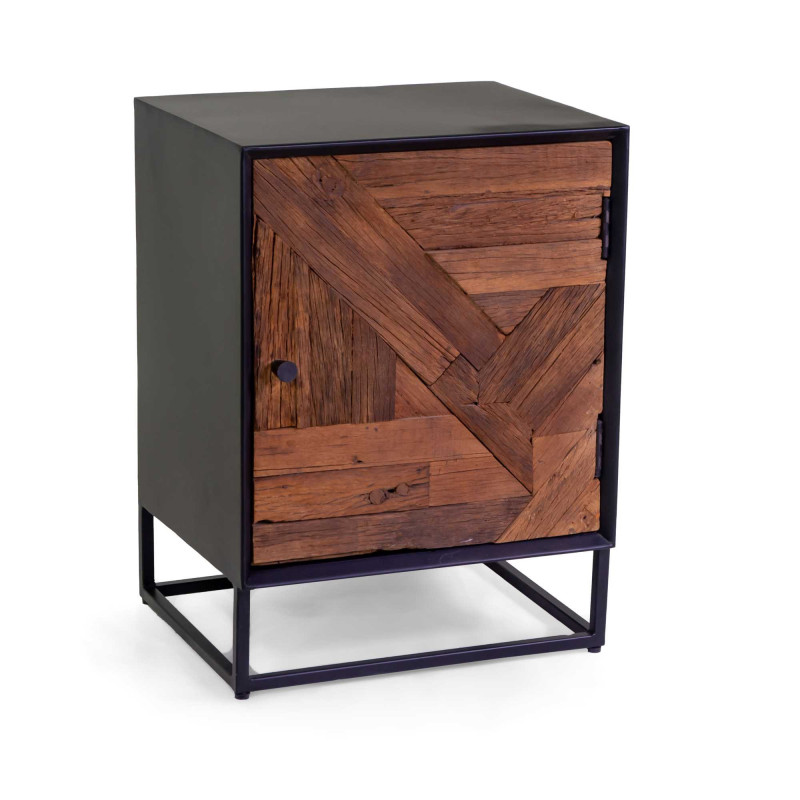 Mobile Comodino Legno Jaipur Naturale Top Nero cm 45x35h60