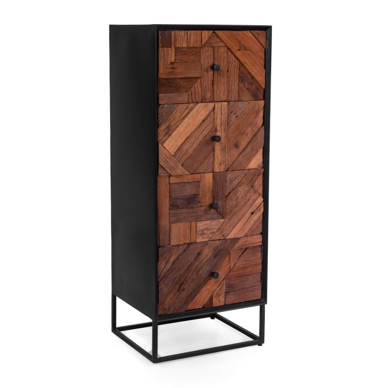Mobile Legno Jaipur Naturale 4 Cassetti top Nero Cm 45x38h115