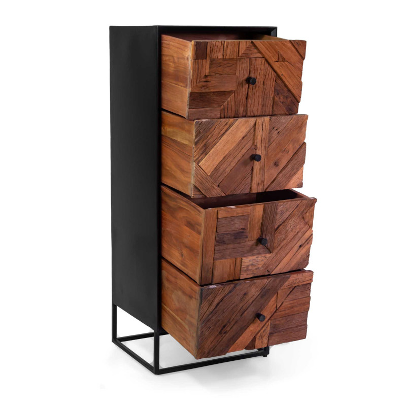 Mobile Legno Jaipur Naturale 4 Cassetti top Nero Cm 45x38h115