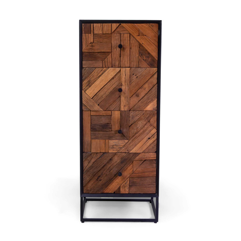 Mobile Legno Jaipur Naturale 4 Cassetti top Nero Cm 45x38h115
