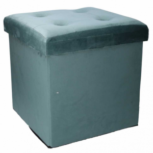 Puff velluto verde salvia quadro pieghevole cm38x38h38