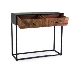 Zoom Mobile Consolle Legno Jaipur Naturale Top Nero cm 90x36h80