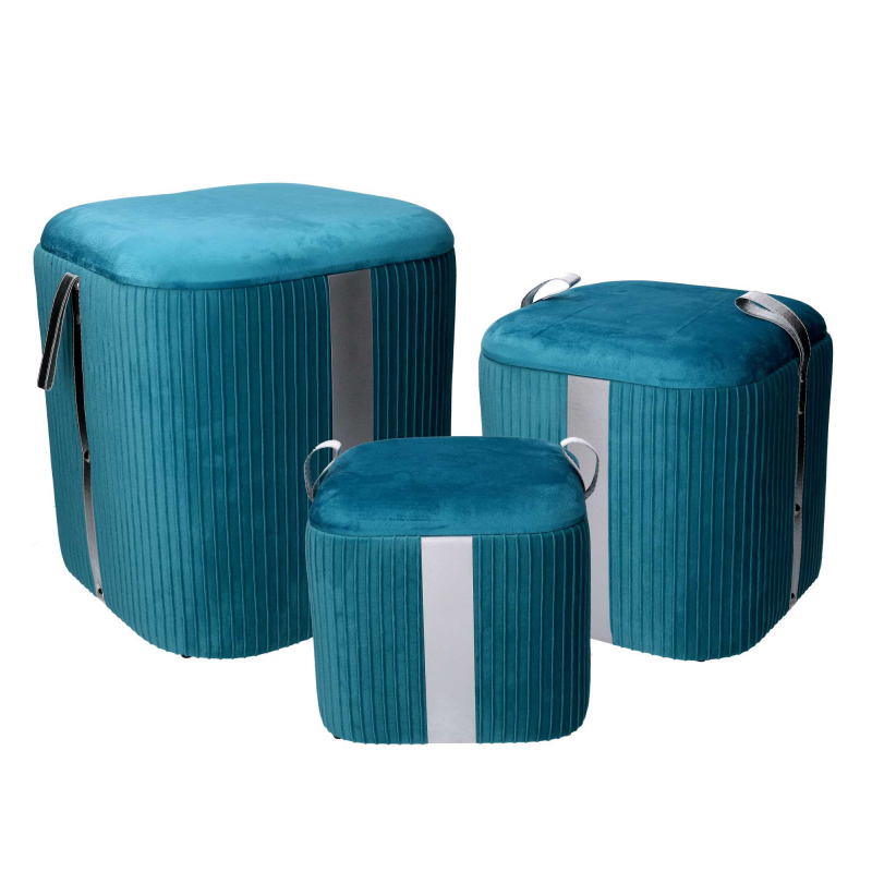 Puff contenitore velluto 1-3 turchese cm39x39h43