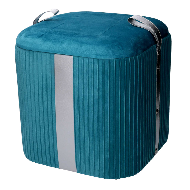 Puff contenitore velluto 1-3 turchese cm39x39h43