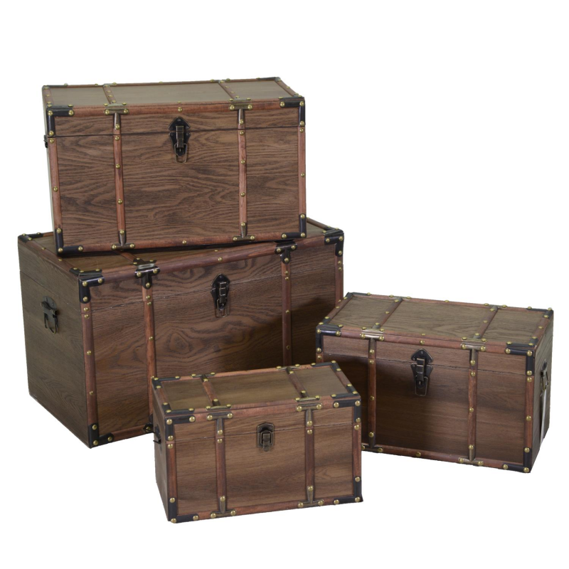 Baule legno ecopelle 1-4 marrone rettangolare cm68x38h40