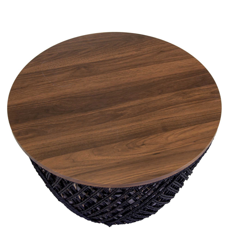 Tavolino Legno Contenitore 1-3 Nero Tondo Cm ø66h34