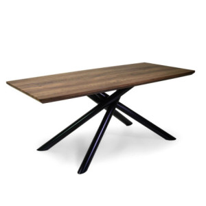 Tavolo Metallo Canberra Nero Gambe incrociate Top Legno Noce Cm 180x90h75