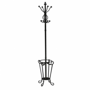 Attaccapanni a stelo metallo nero con portaombrelli tondo cmø40h180