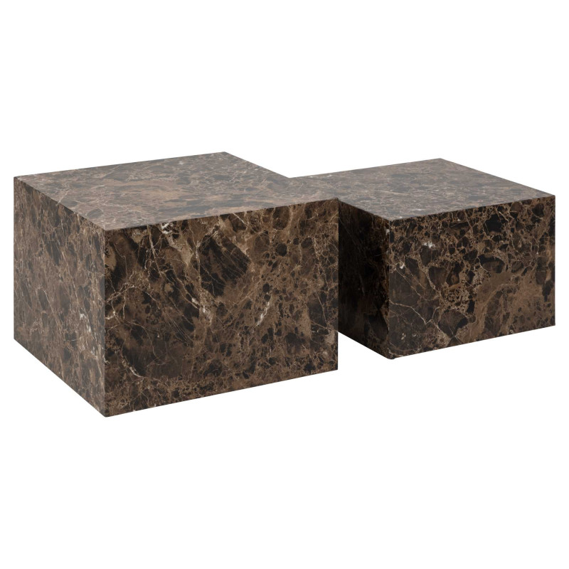 Tavolino Legno Motrik 1-2 Effetto Marmo marrone Quadro Cm 58x58h40