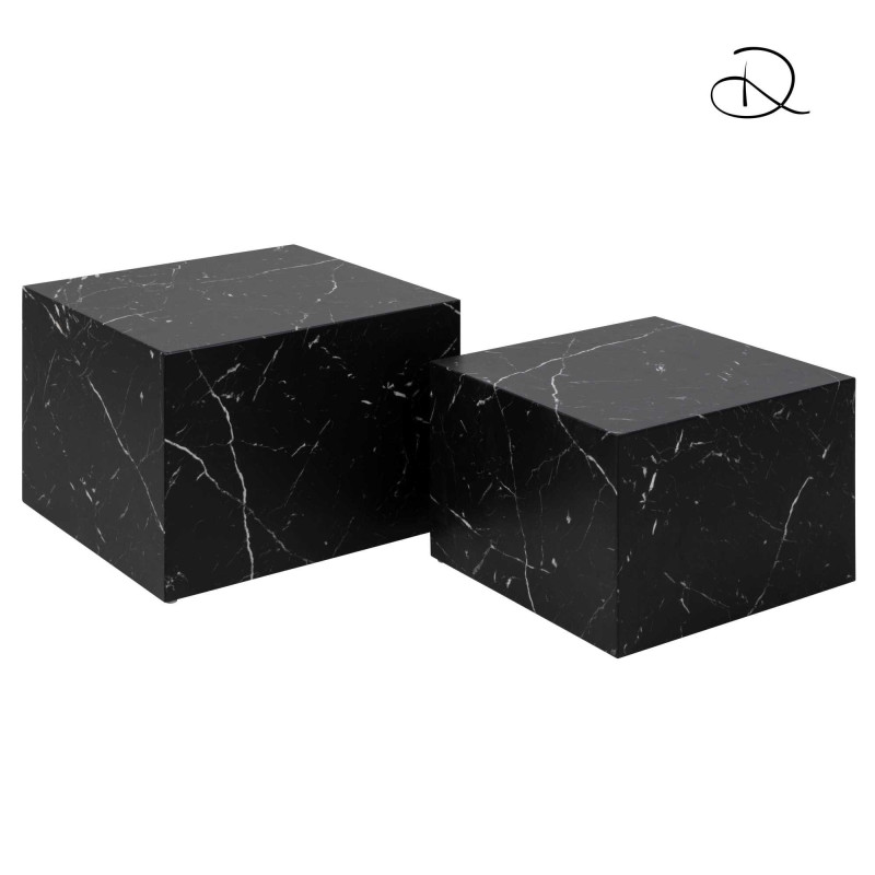 Tavolino Legno Motrik 1-2 Effetto Marmo Nero Quadro Cm 58x58h40