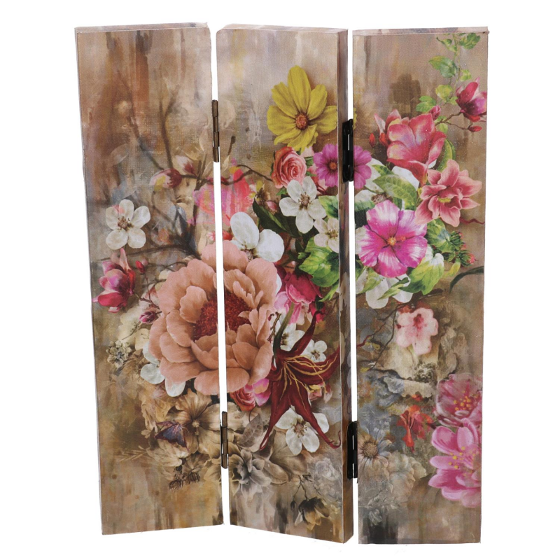Paravento stampa 3 ante con fiori rosa cm120,6x2,5h180