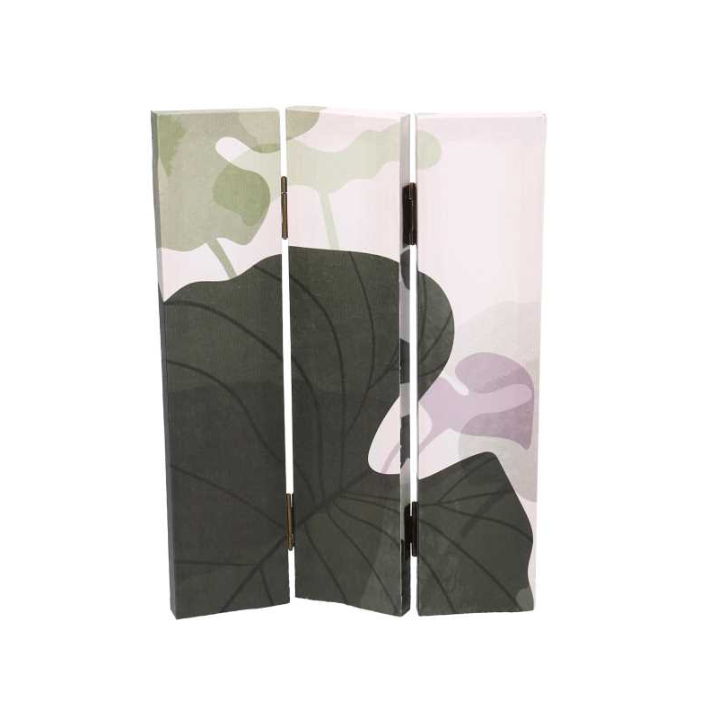 Paravento stampa foglie verde 3 ante rettangolare cm120,6x2,5h180