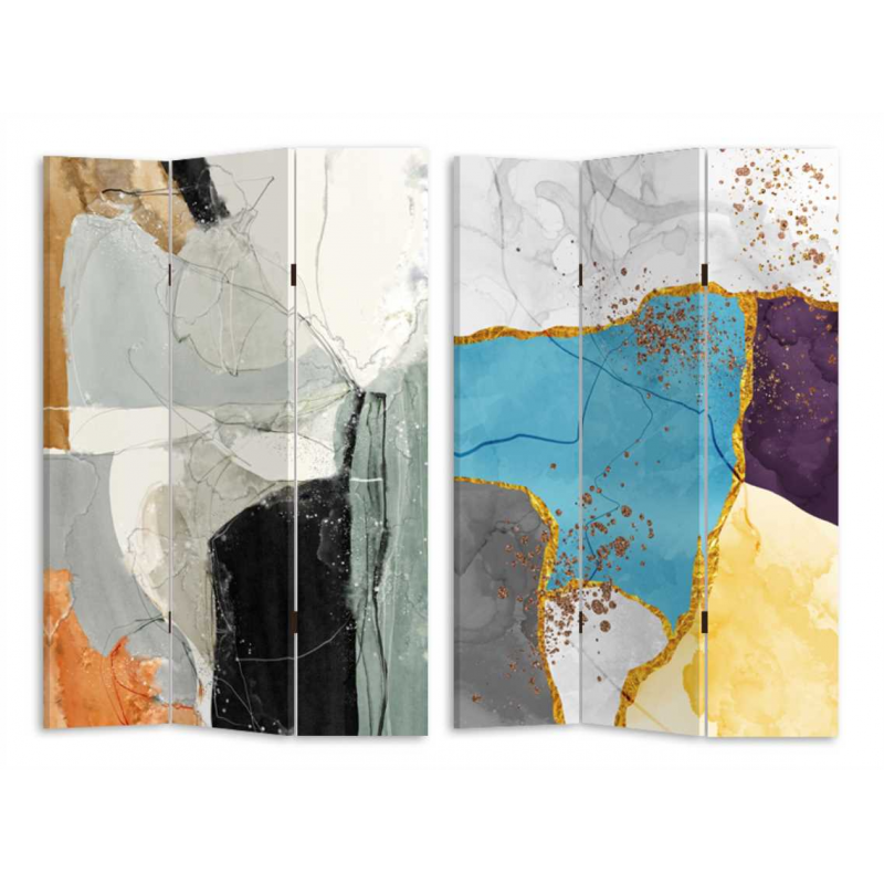 Paravento stampa effetto marmo multicolor 3 ante rettangolare cm120,6x2,5h180