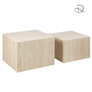 Tavolino Legno Motrik 1-2 Effetto Travertino Beige Quadro Cm 58x58h40
