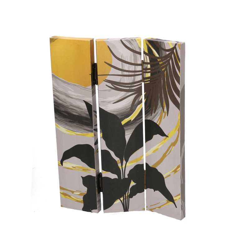 Paravento stampa foglie grigio oro 3 ante rettangolare cm120,6x2,5h180