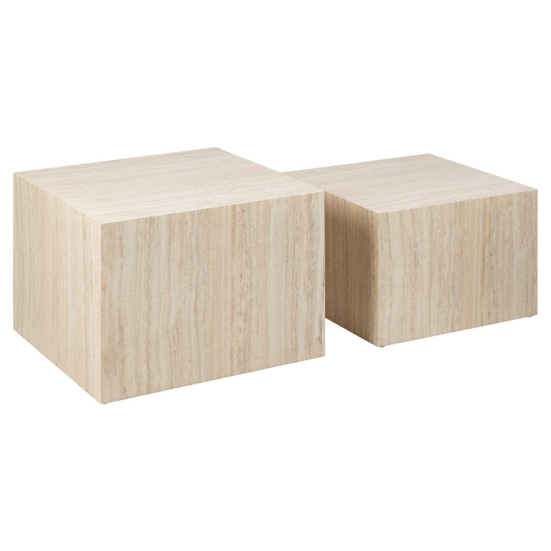 Tavolino Legno Motrik 1-2 Effetto Travertino Beige Quadro Cm 58x58h40