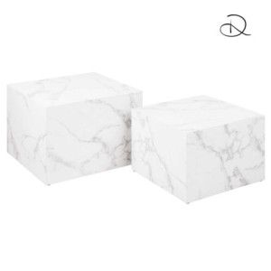 Tavolino Legno Motrik 1-2 Effetto Marmo Bianco Quadro Cm 58x58h40
