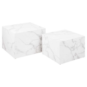 Zoom Tavolino Legno Motrik 1-2 Effetto Marmo Bianco Quadro Cm 58x58h40