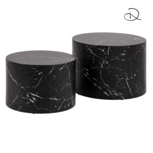 Tavolino Legno Motrik 1-2 Effetto Marmo Nero Tondo Cm ø58h40