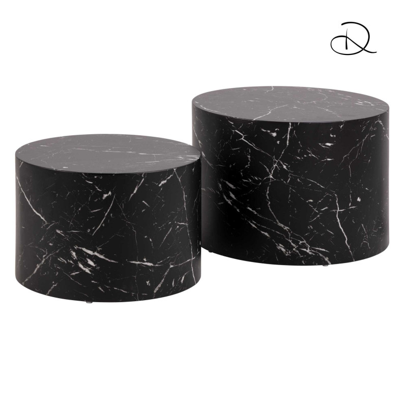 Tavolino Legno Motrik 1-2 Effetto Marmo Nero Tondo Cm ø58h40
