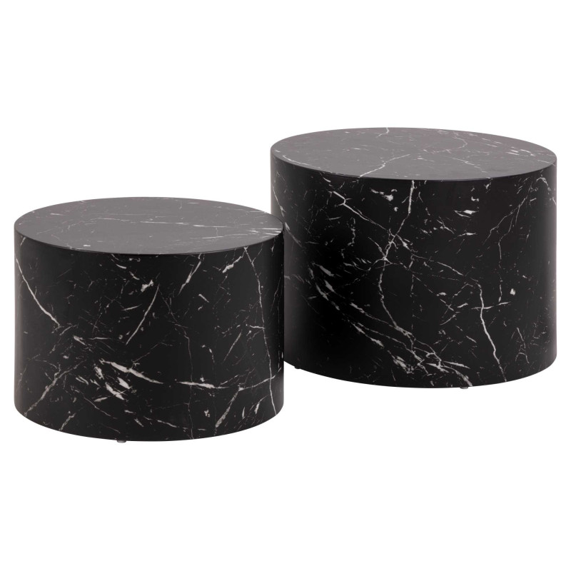 Tavolino Legno Motrik 1-2 Effetto Marmo Nero Tondo Cm ø58h40