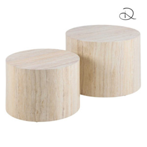 Tavolino Legno Motrik 1-2 Effetto Travertino Beige Tondo Cm ø58h40