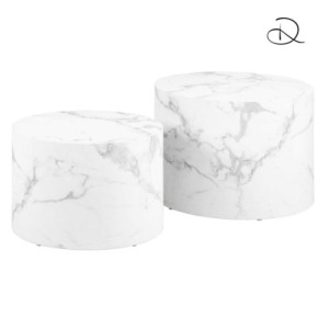 Tavolino Legno Motrik 1-2 Effetto Marmo Bianco Tondo Cm ø58h40