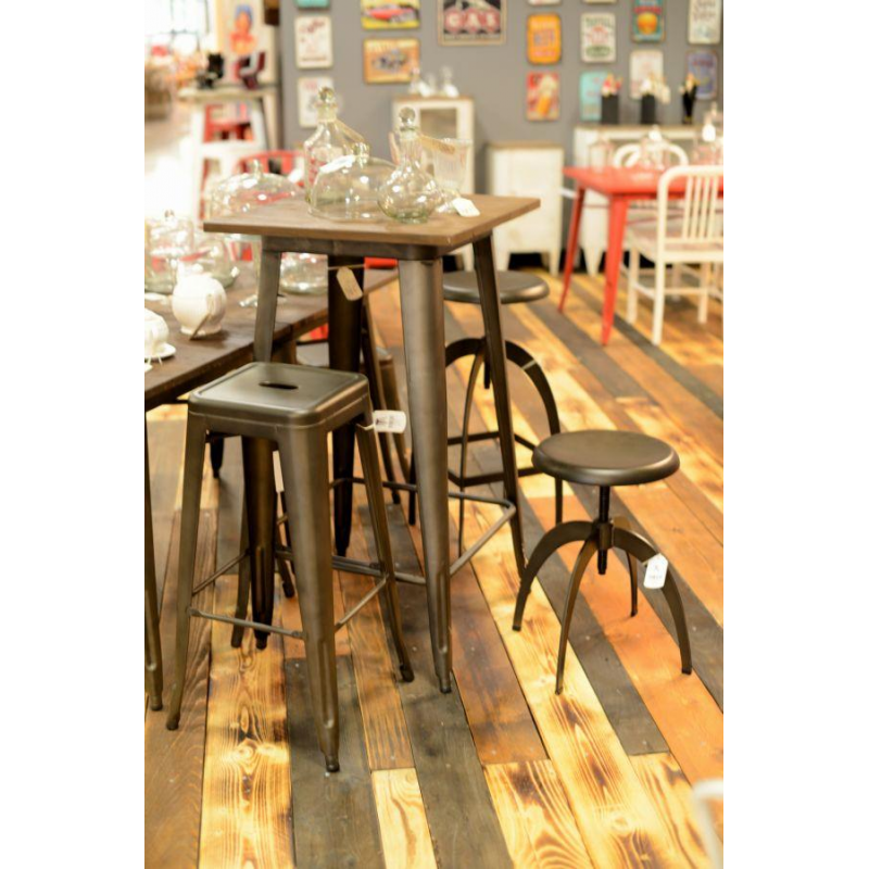 Tavolo bar ferro bristol top in legno galvanizzato cm60x60h106