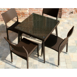 Set Tavolo polyrattan + 4 Sedie polyrattan adila noce quadro cm 47x61h44/46/88