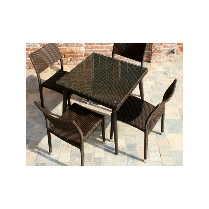 Set Tavolo polyrattan + 4 Poltrone adila polyrattan noce quadro cm 60x61h44/46/65/88